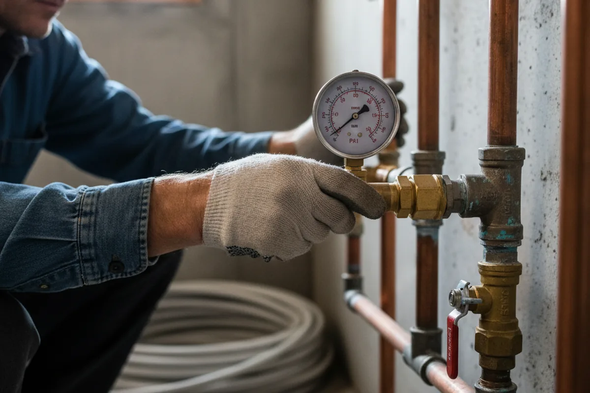 Pressure testing a repaired line during Water Line Repair in Friedheim